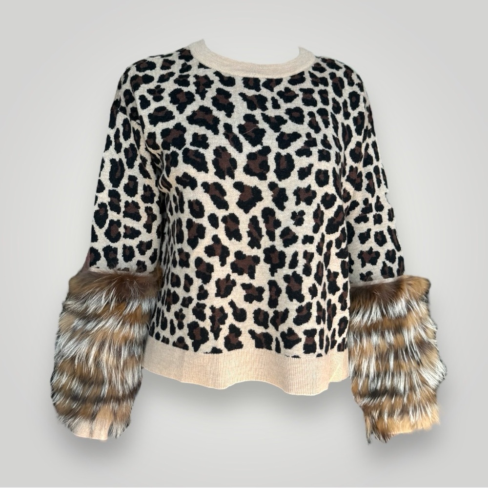 Alice + Olivia Fox Fur Leopard Printed Sweater 🐆